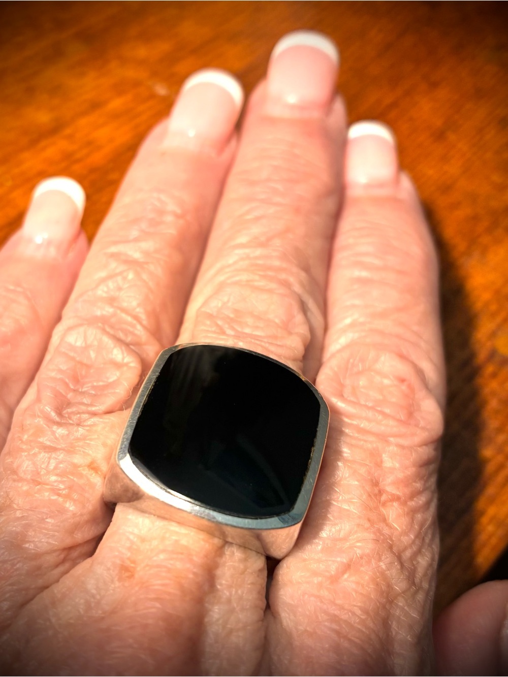 Black Onyx Silver-Tone Men's Signet Ring size 8-1/2